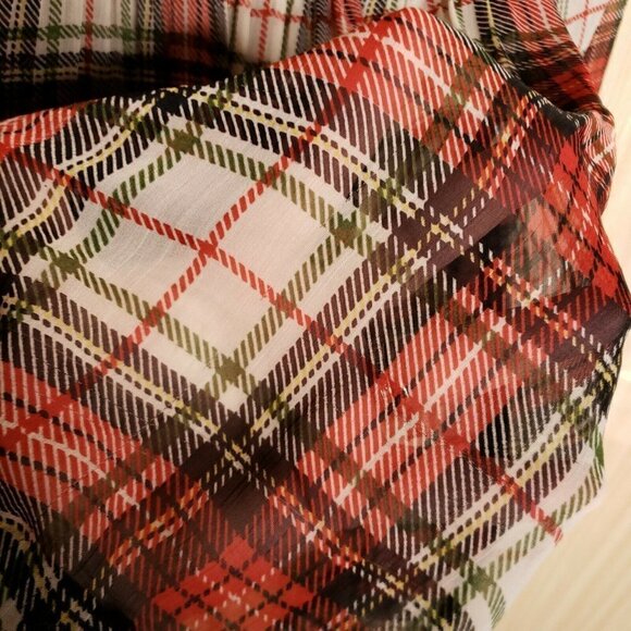 Camaieu Womens Red Plaid Sheer Blouse - Picture 4 of 5